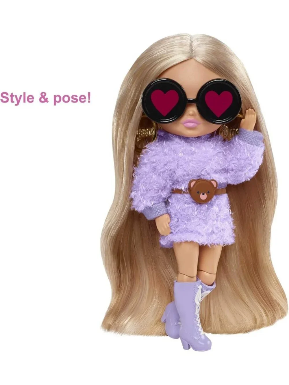 Fluffy Purple Fashion Mini Doll with Stand & Accessories - Perfect Gift for Kids